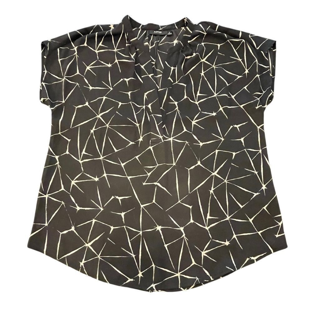 Apt. 9 Short Sleeve Semi Sheer‎ Geometric Black White Blouse Top M